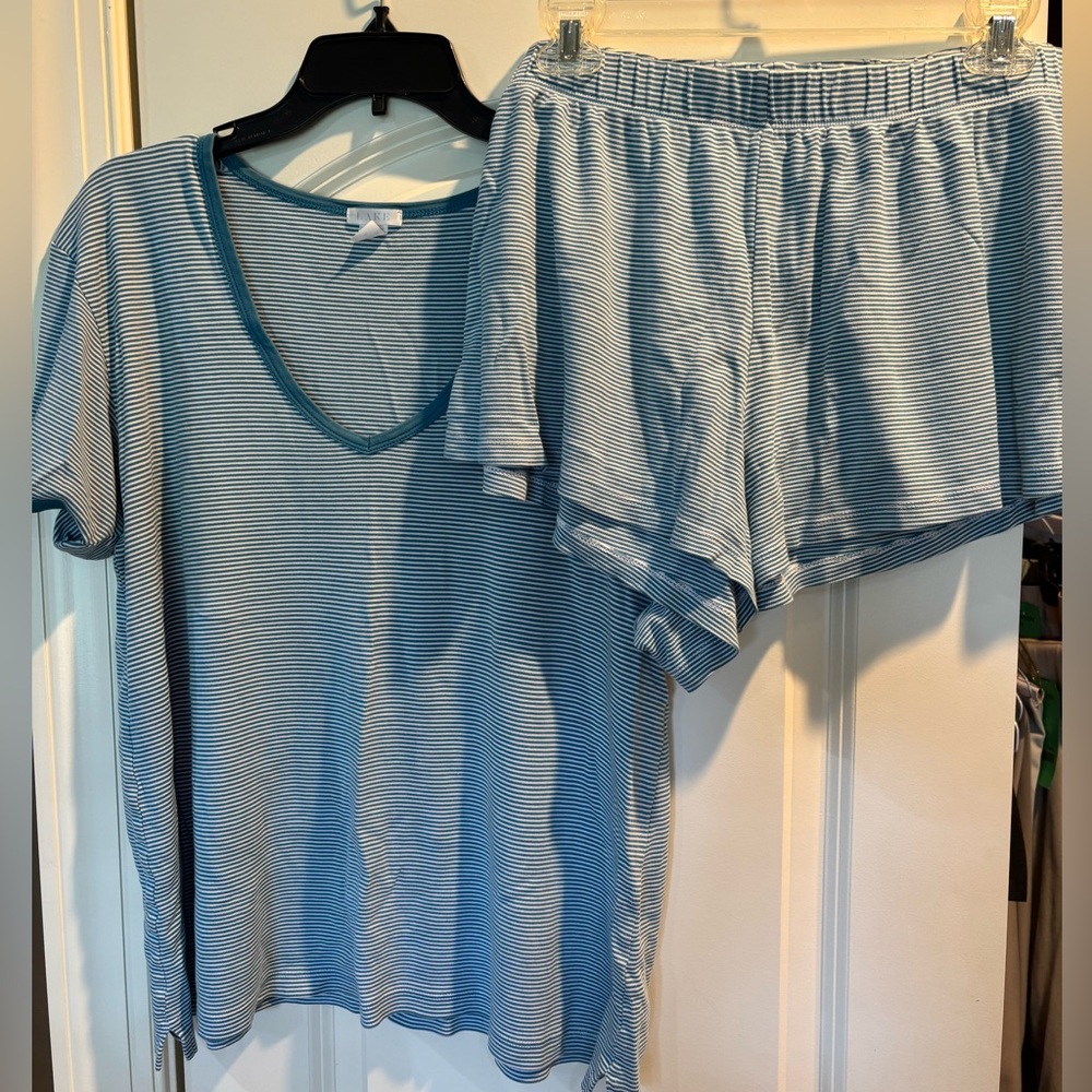 Lake Pima XL Pajama Short Set - Striped Teal  Sleepwear Set